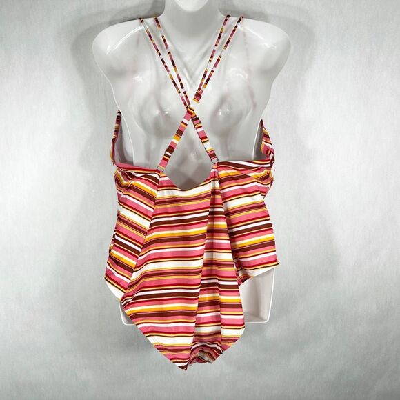 No Boundaries Plus Sz 3X Swimsuit 23W 25W Juniors Plus Orange Pink One Piece 847 - Picture 9 of 11
